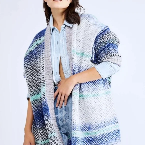 Free People Daydreamer Blue, Grey, White & Green Knit Cardigan - Picture 3 of 5